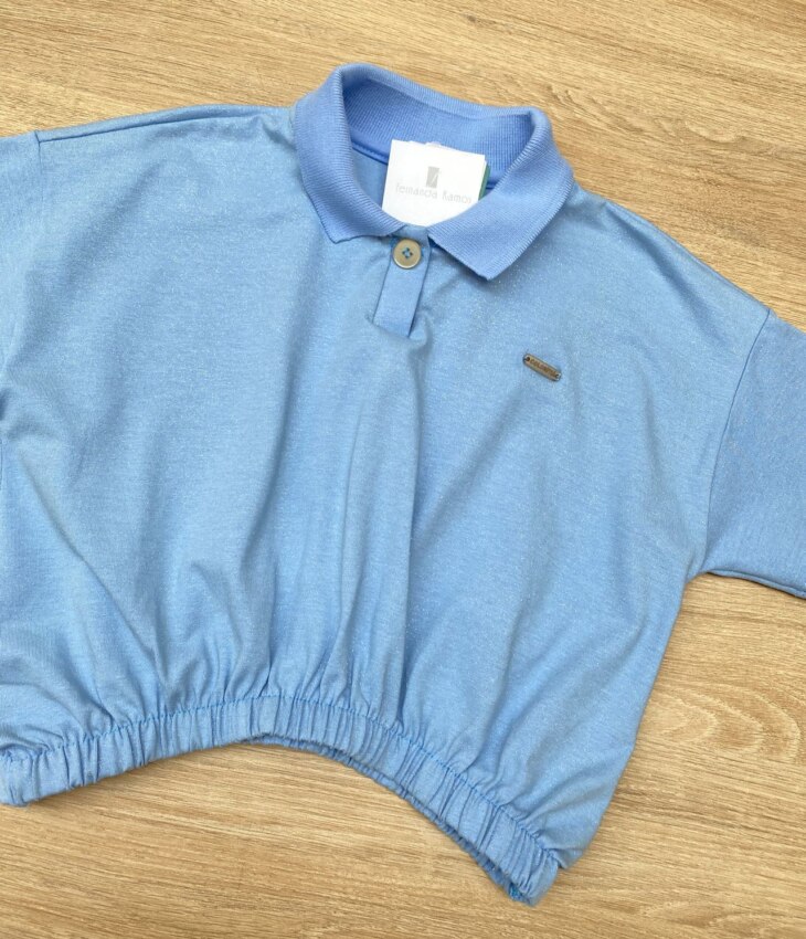fernandaramoskids com br Blusa Cropped Infantil Feminino Polo Azul 1