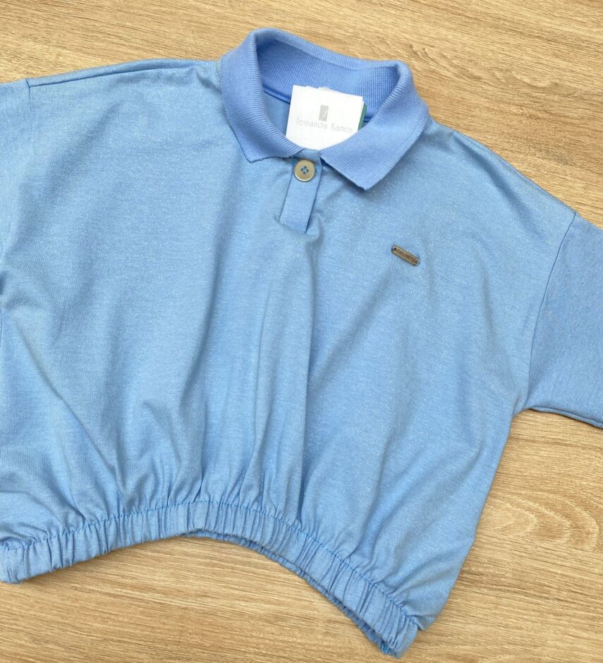 fernandaramoskids com br Blusa Cropped Infantil Feminino Polo Azul 1