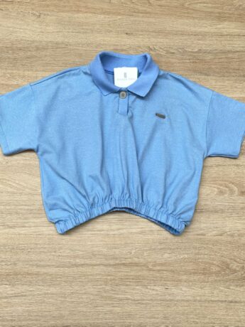 Blusa Cropped Infantil Feminino Polo Azul Fernanda Ramos Kids