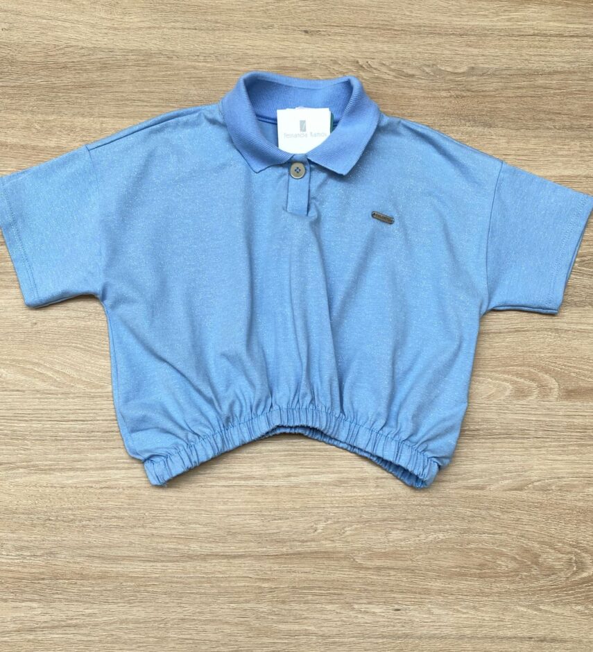 Blusa Cropped Infantil Feminino Polo Azul Fernanda Ramos Kids
