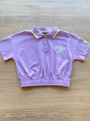 Blusa Cropped Infantil Feminino Polo Lilás Dream Team Fernanda Ramos Kids