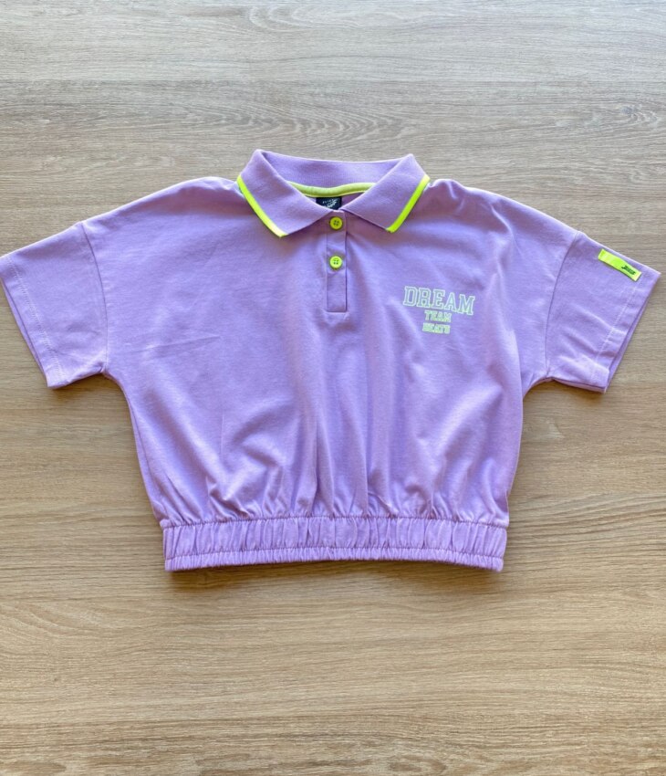 Blusa Cropped Infantil Feminino Polo Lilás Dream Team Fernanda Ramos Kids