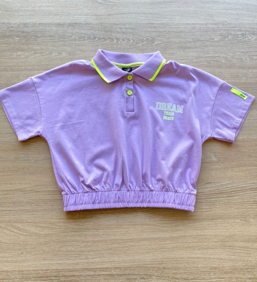 Blusa Cropped Infantil Feminino Polo Lilás Dream Team Fernanda Ramos Kids
