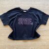 Blusa Cropped Infantil Feminino Style Preto Fernanda Ramos Kids