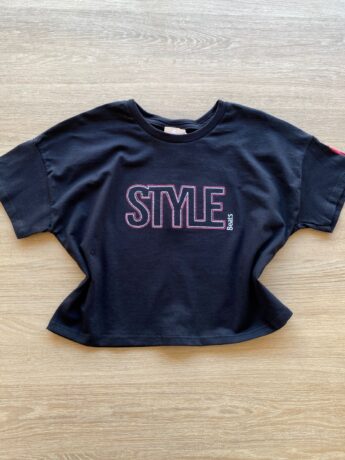 Blusa Cropped Infantil Feminino Style Preto Fernanda Ramos Kids