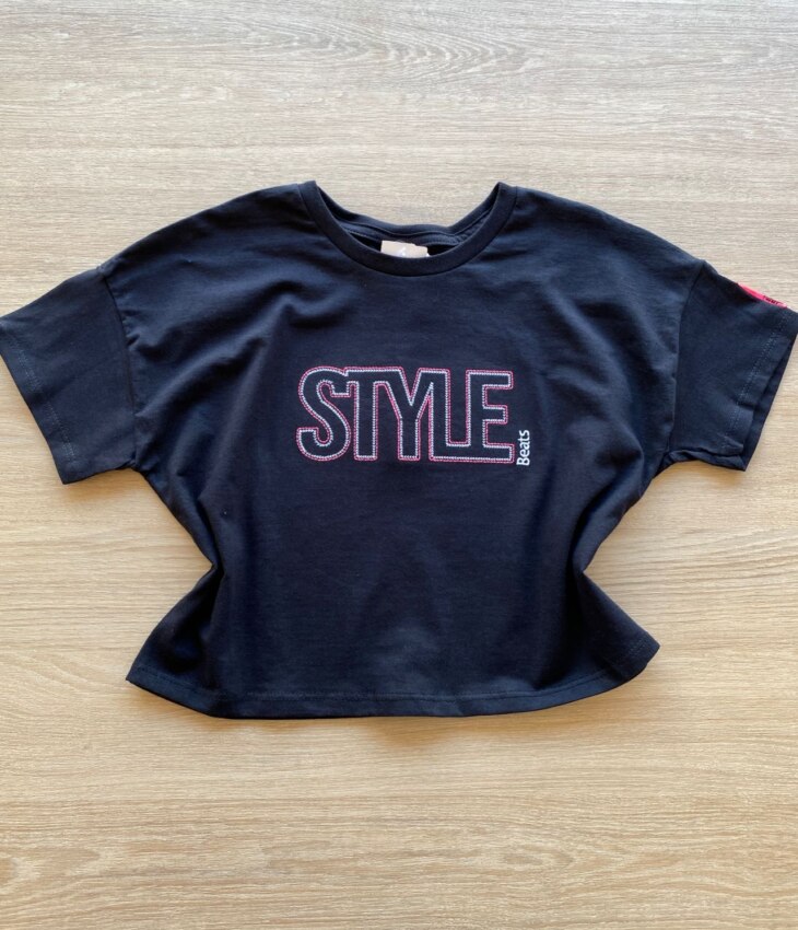 Blusa Cropped Infantil Feminino Style Preto Fernanda Ramos Kids