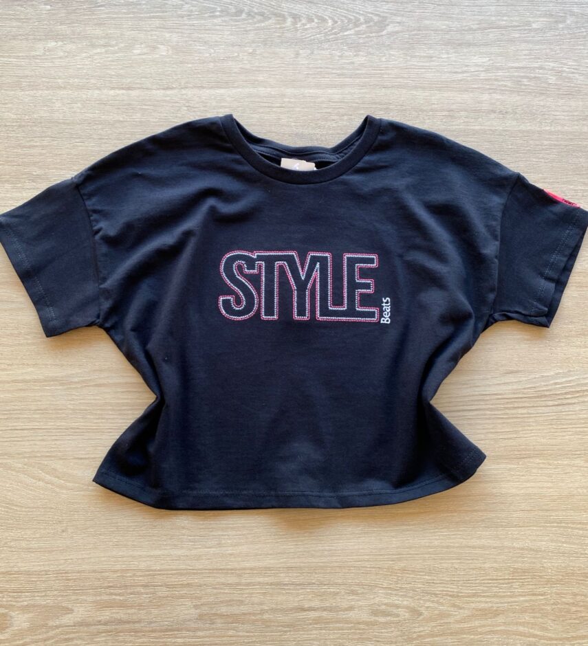 Blusa Cropped Infantil Feminino Style Preto Fernanda Ramos Kids