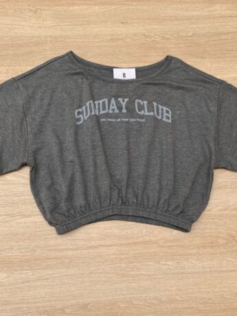 Blusa Cropped Infantil Feminino Sunday Club Cinza Fernanda Ramos Kids