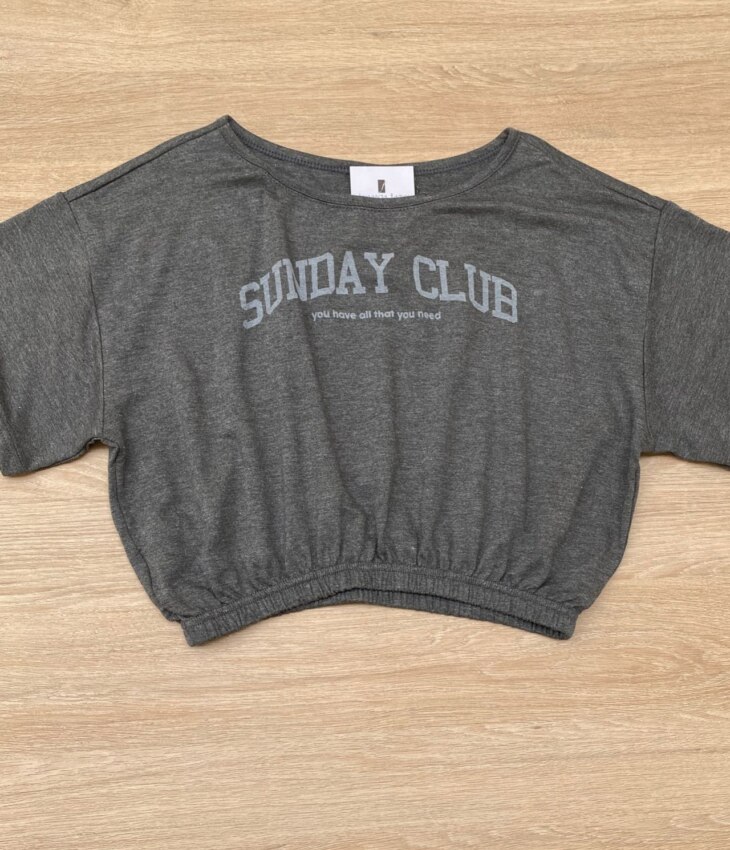 Blusa Cropped Infantil Feminino Sunday Club Cinza Fernanda Ramos Kids
