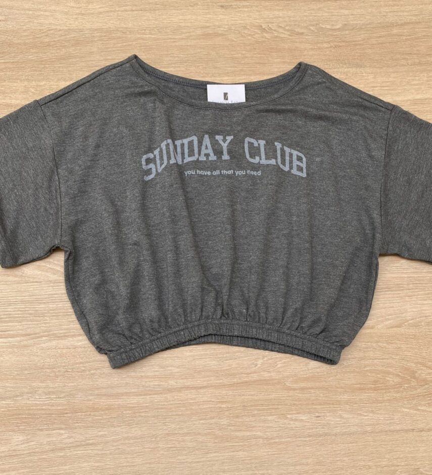 Blusa Cropped Infantil Feminino Sunday Club Cinza Fernanda Ramos Kids