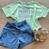 Blusa Manga Curta Infantil Feminina Beady For Summer Verde Fernanda Ramos Kids