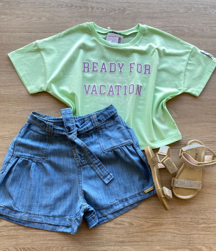 Blusa Manga Curta Infantil Feminina Beady For Summer Verde Fernanda Ramos Kids