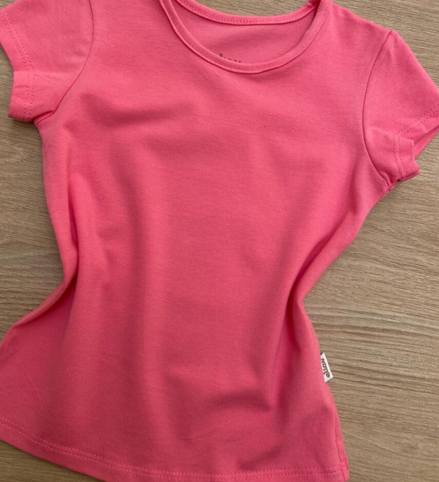 fernandaramoskids com br Blusa Manga Curta Infantil Feminina Gola Redonda Rosa 1