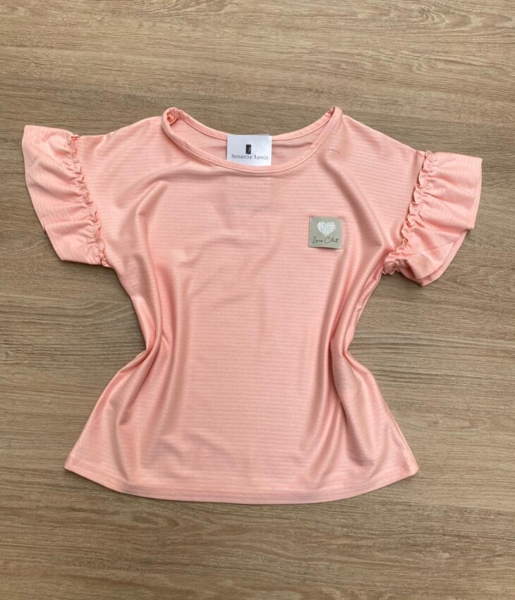 Blusa Manga Curta Infantil Feminina Manga Babado Rose Fernanda Ramos Kids