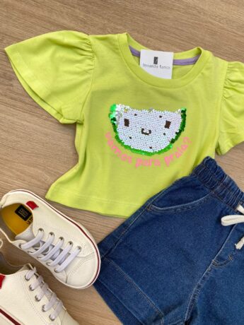 fernandaramoskids com br Blusa Manga Curta Infantil Feminina Verde Pistache 1