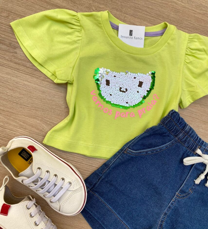 fernandaramoskids com br Blusa Manga Curta Infantil Feminina Verde Pistache 1