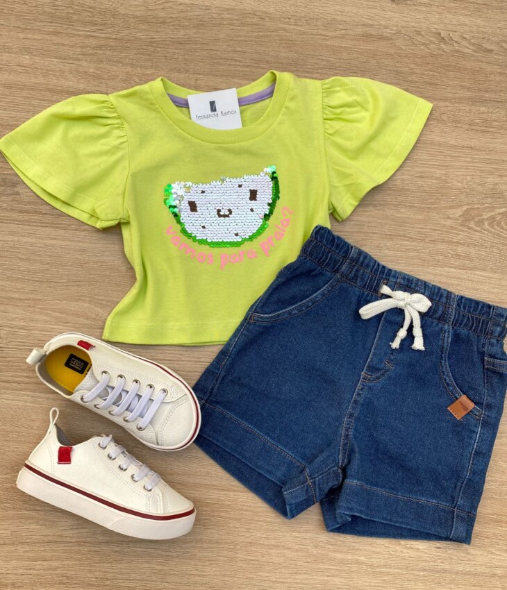 Blusa Manga Curta Infantil Feminina Verde Pistache Fernanda Ramos Kids