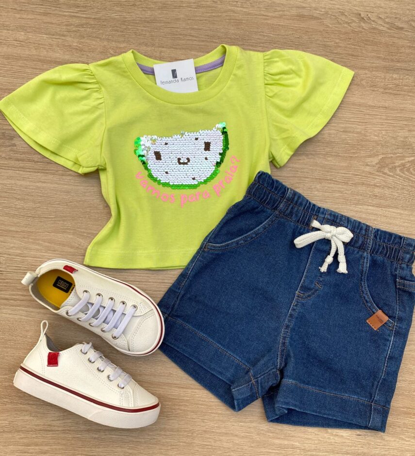 Blusa Manga Curta Infantil Feminina Verde Pistache Fernanda Ramos Kids