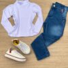 Blusa Manga Longa Infantil Feminina de Malha Branca Fernanda Ramos Kids