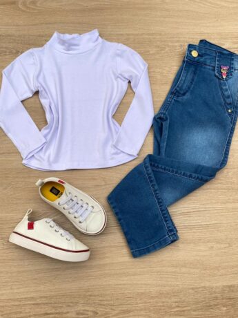 Blusa Manga Longa Infantil Feminina de Malha Branca Fernanda Ramos Kids