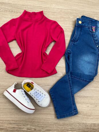 Blusa Manga Longa Infantil Feminina de Malha Pink Fernanda Ramos Kids
