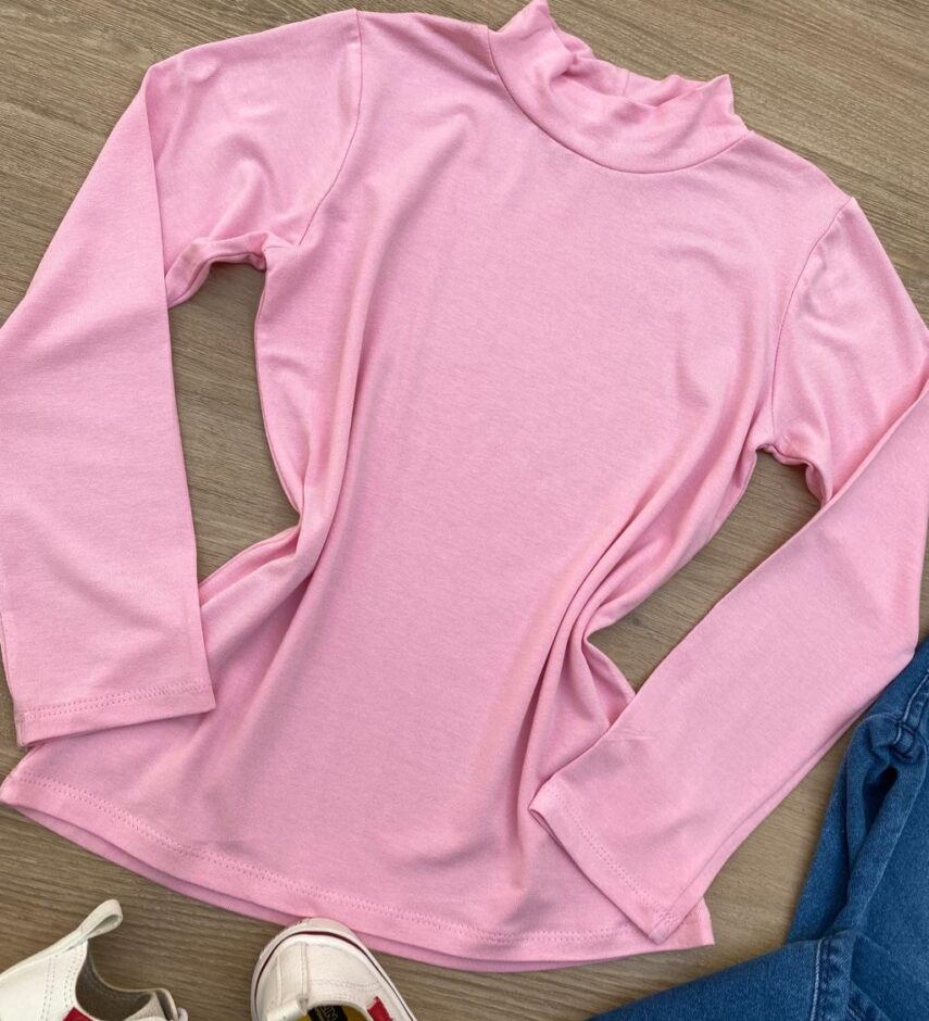 fernandaramoskids com br Blusa Manga Longa Infantil Feminina de Malha Rosa 1