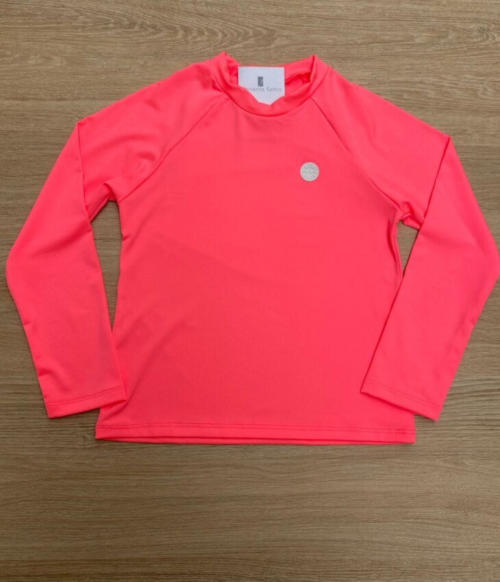 Blusa Manga Longa Infantil Feminina Pink Flúor Fernanda Ramos Kids