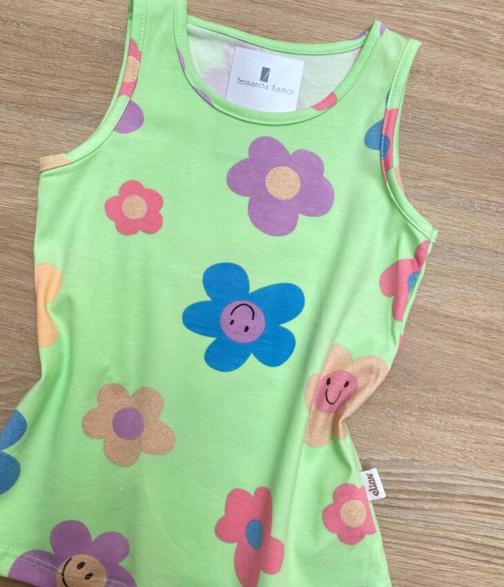 fernandaramoskids com br Blusa Regata Infantil Feminina com Estampa Floral Cor Verde 1