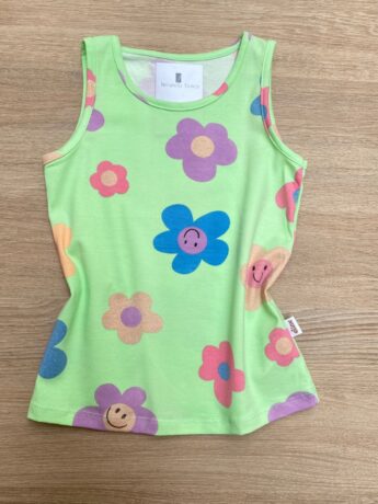 Blusa Regata Infantil Feminina com Estampa Floral Cor Verde Fernanda Ramos Kids