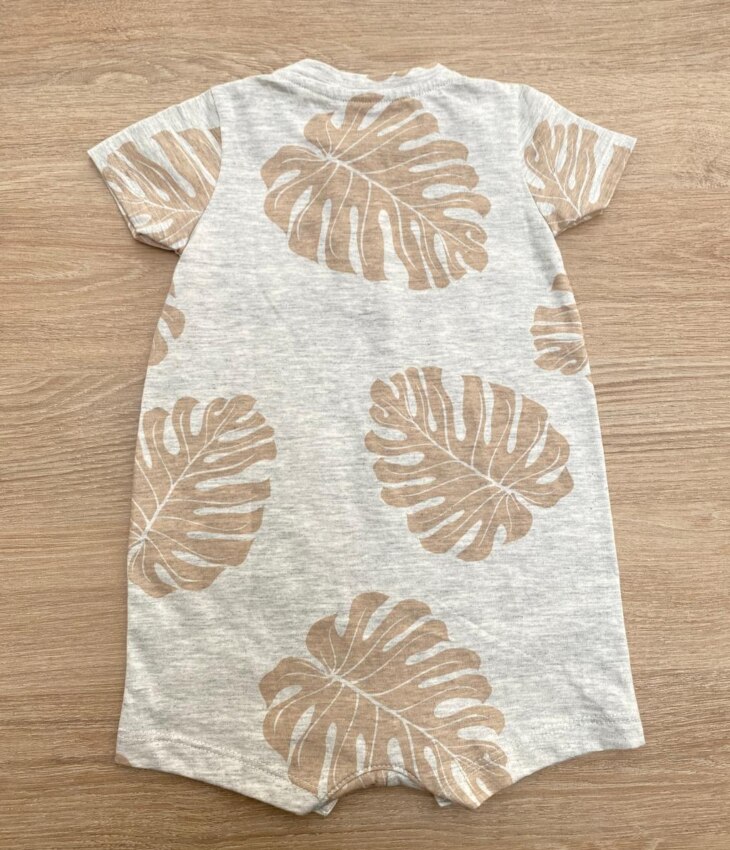 fernandaramoskids com br Body Infantil Masculino Estampado Folhas Bege 2