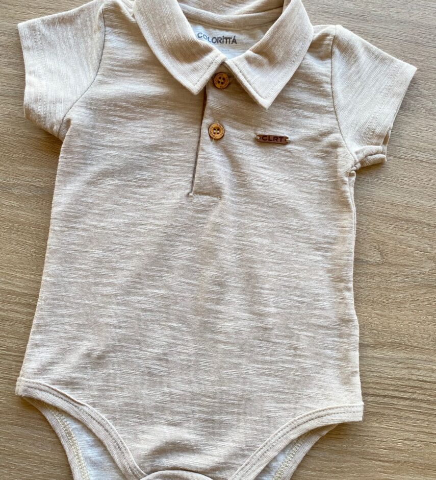 fernandaramoskids com br Body Infantil Masculino Gola Polo Cor Bege 1