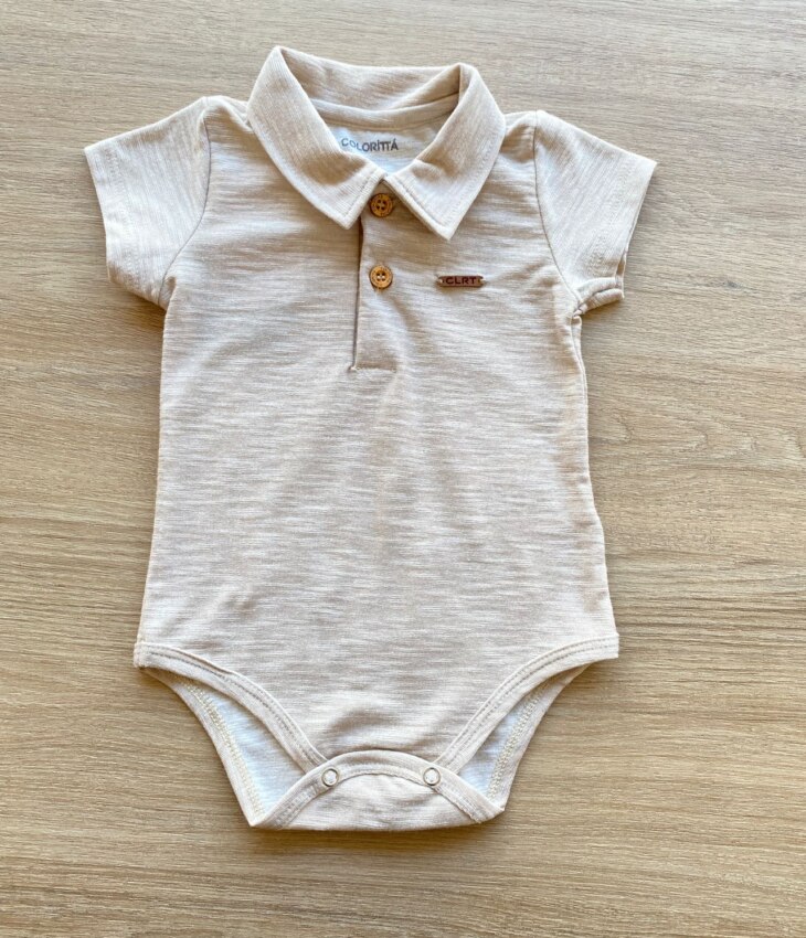 Body Infantil Masculino Gola Polo Cor Bege Fernanda Ramos Kids
