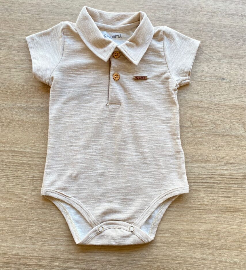 Body Infantil Masculino Gola Polo Cor Bege Fernanda Ramos Kids