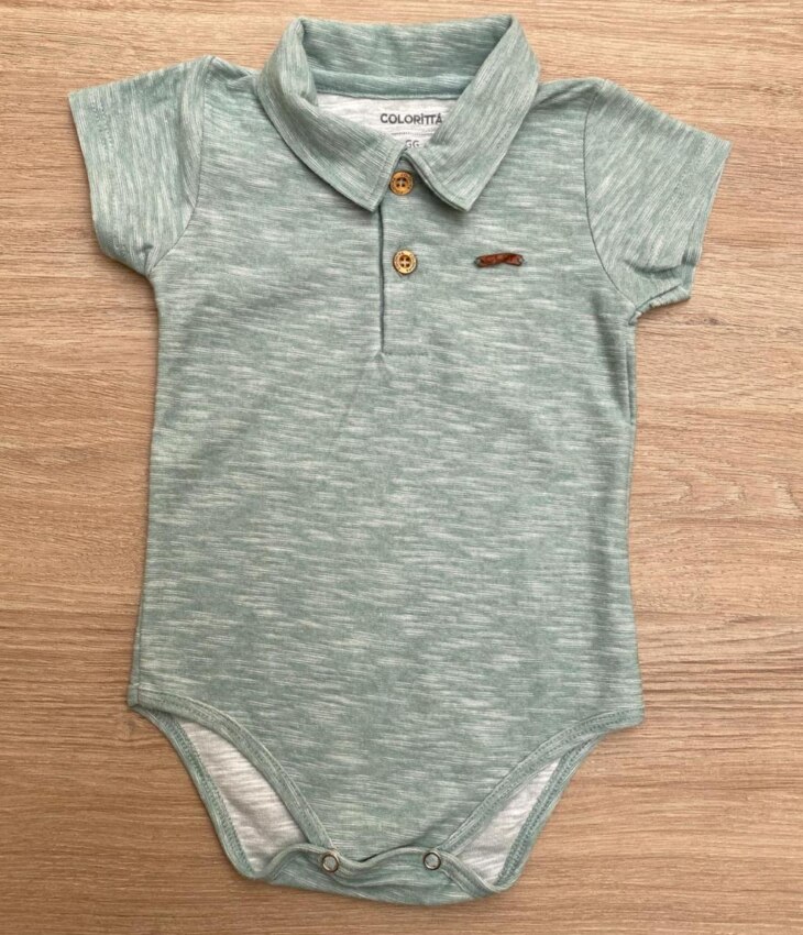 Body Infantil Masculino Manga Curta Verde Mesclado Fernanda Ramos Kids