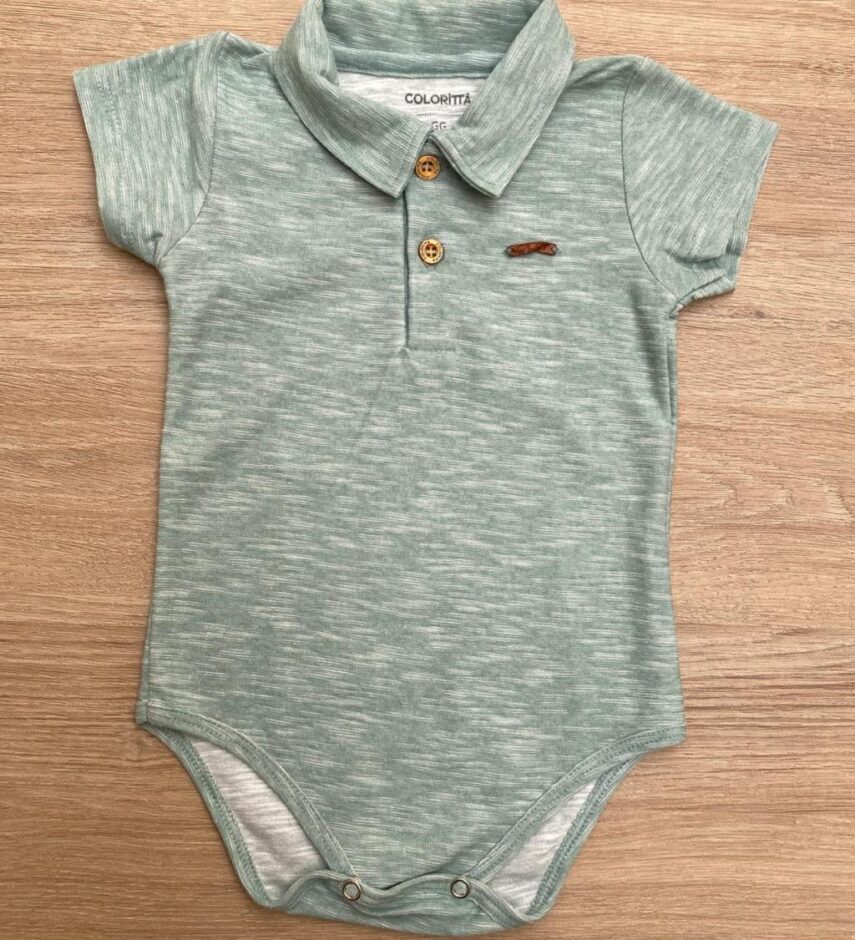Body Infantil Masculino Manga Curta Verde Mesclado Fernanda Ramos Kids