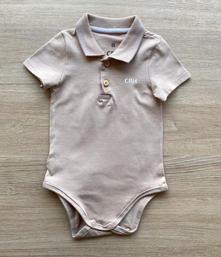 Body Infantil Masculino Tradicional Polo Bege Escuro Fernanda Ramos Kids