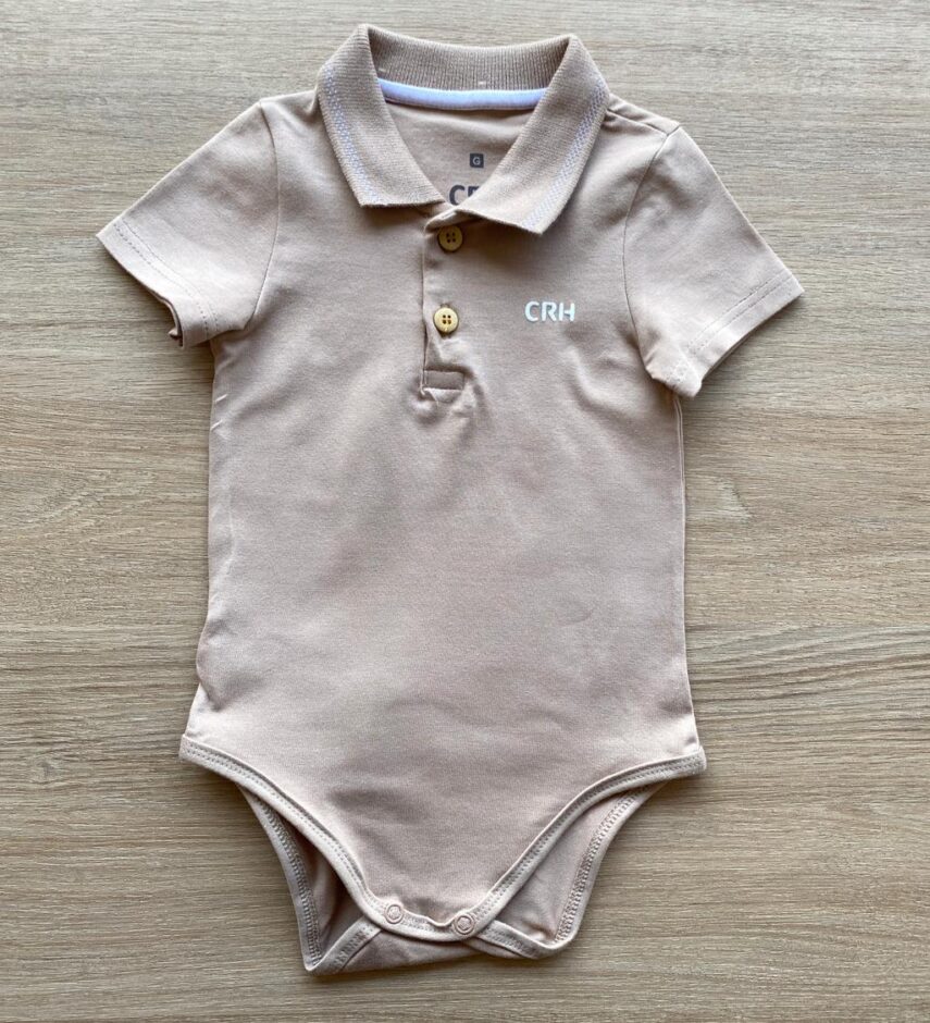 Body Infantil Masculino Tradicional Polo Bege Escuro Fernanda Ramos Kids