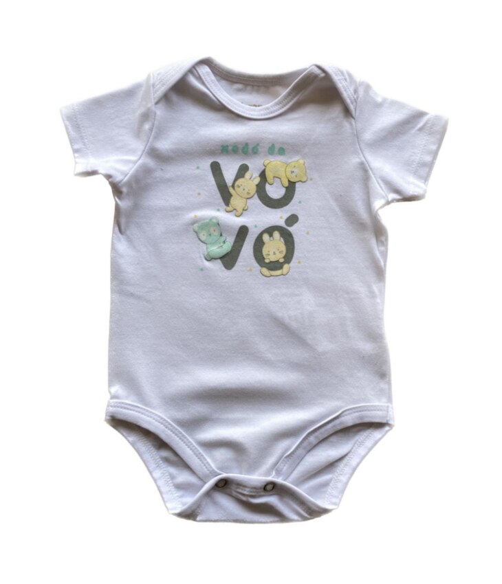 Body Infantil Unissex Cotton Xodó da Vovó Branco Fernanda Ramos Kids