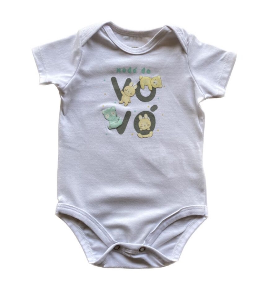 Body Infantil Unissex Cotton Xodó da Vovó Branco Fernanda Ramos Kids
