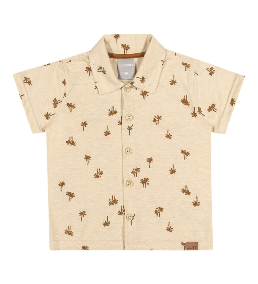 fernandaramoskids com br Camisa Infantil Masculina Manga Curta Estampada Bege