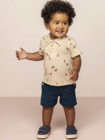 fernandaramoskids com br Camisa Infantil Masculina Manga Curta Estampada Bege 1