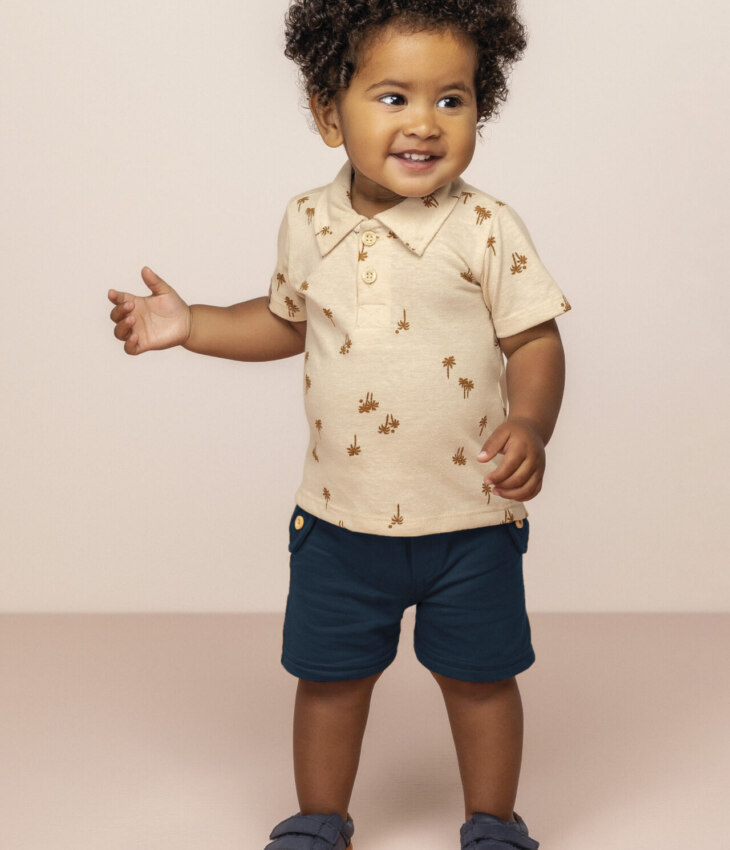 fernandaramoskids com br Camisa Infantil Masculina Manga Curta Estampada Bege 1