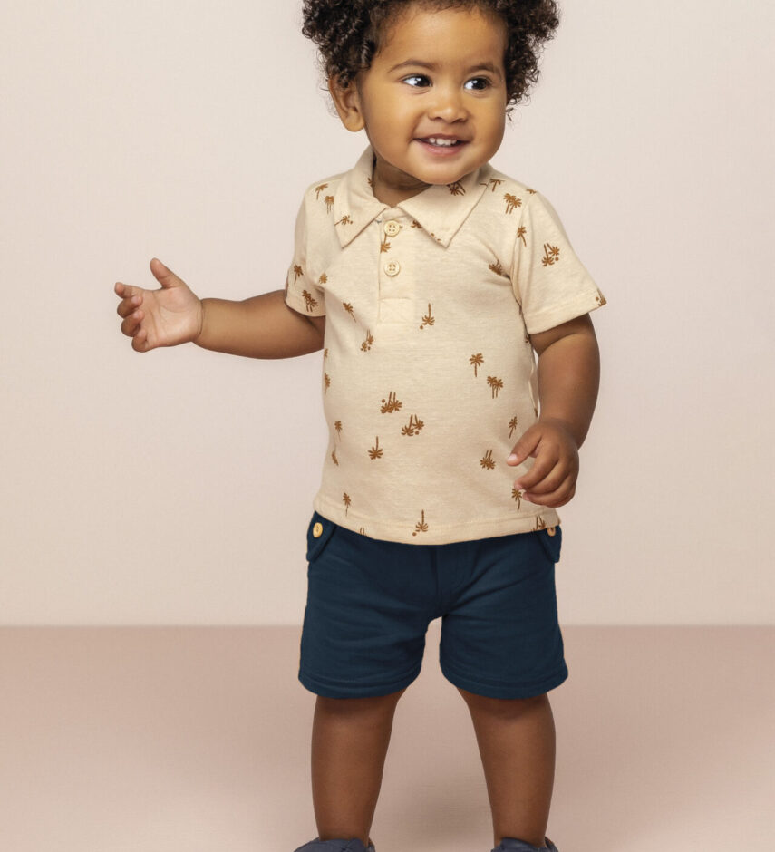 fernandaramoskids com br Camisa Infantil Masculina Manga Curta Estampada Bege 1