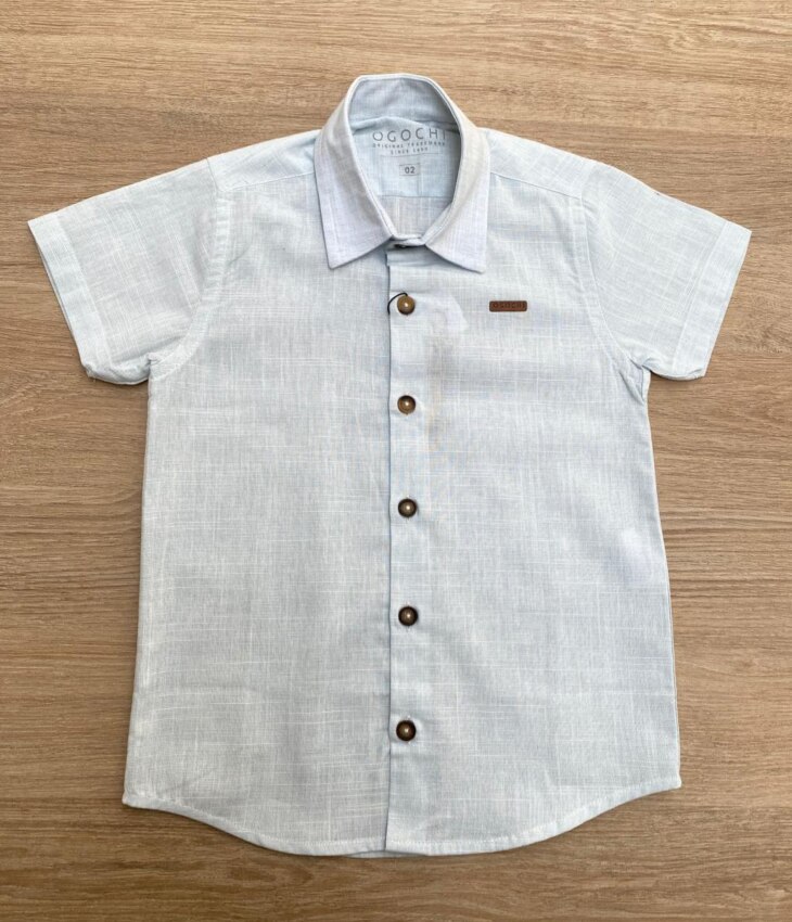 Camisa Infantil Masculina Manga Curta Ogochi Casual Azul Bebe Fernanda Ramos Kids