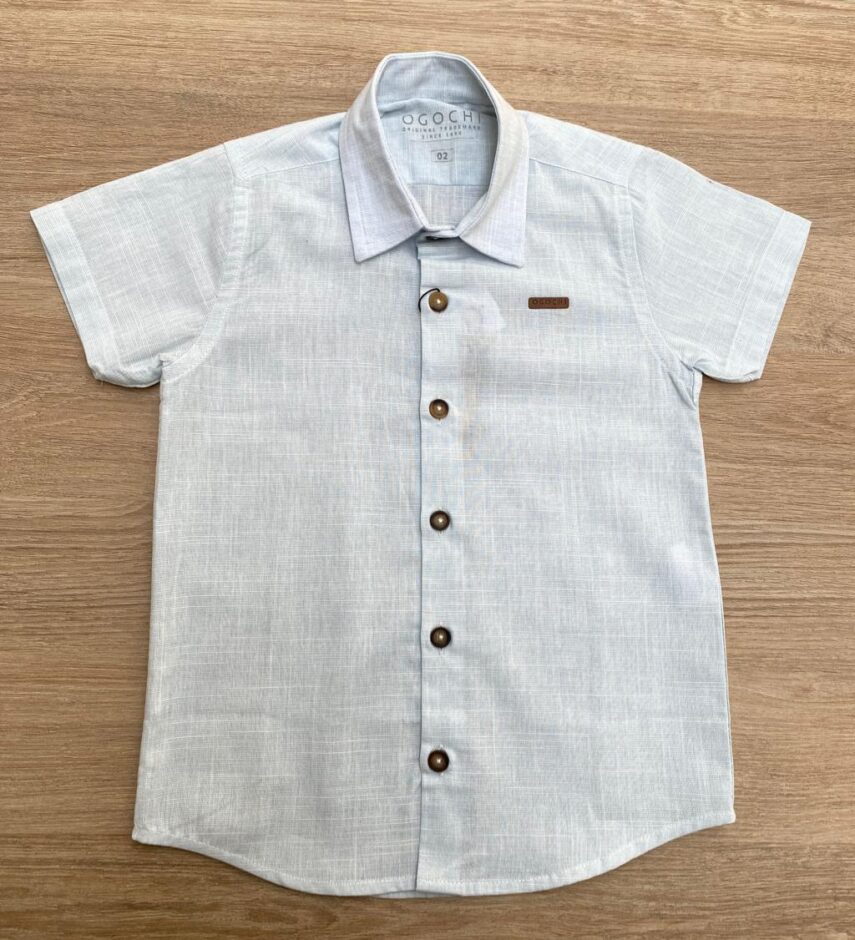 Camisa Infantil Masculina Manga Curta Ogochi Casual Azul Bebe Fernanda Ramos Kids