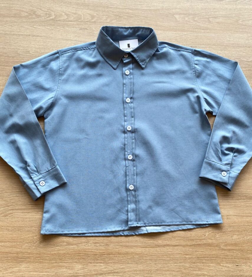Camisa Infantil Masculina Manga Longa Azul Social Fernanda Ramos Kids