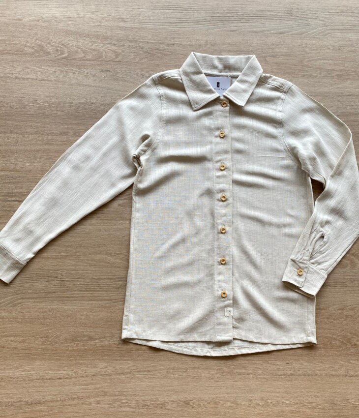 Camisa Infantil Masculina Manga Longa Bege Fernanda Ramos Kids