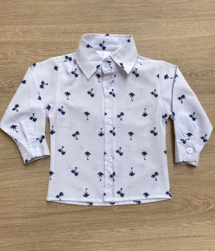 Camisa Infantil Masculina Manga Longa Estampada Branca Fernanda Ramos Kids