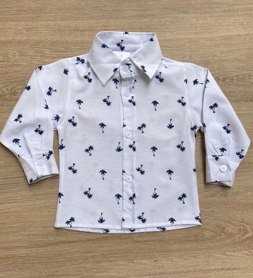 Camisa Infantil Masculina Manga Longa Estampada Branca Fernanda Ramos Kids
