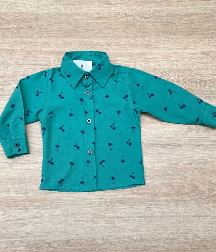 Camisa Infantil Masculina Manga Longa Estampada Verde Fernanda Ramos Kids